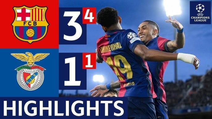 ไฮไลท์ยูฟ่าแชมเปียนส์ลีก บาร์เซโลนา 3-1 เบนฟิก้า